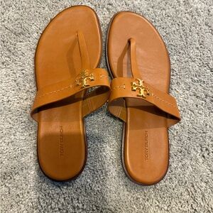 Tory Burch Brown Leather Sandals with Gold Accent